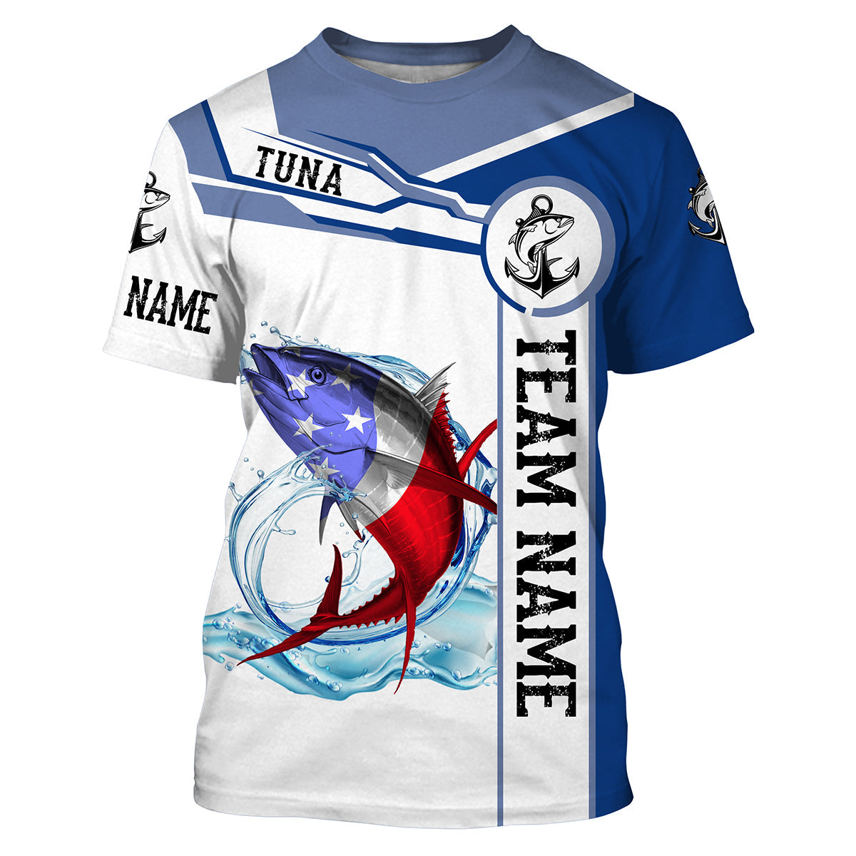 Tuna Fishing crew American Flag Customize name and team name performance Long Sleeve Fishing, Patriotic Fishing gifts NQS2383