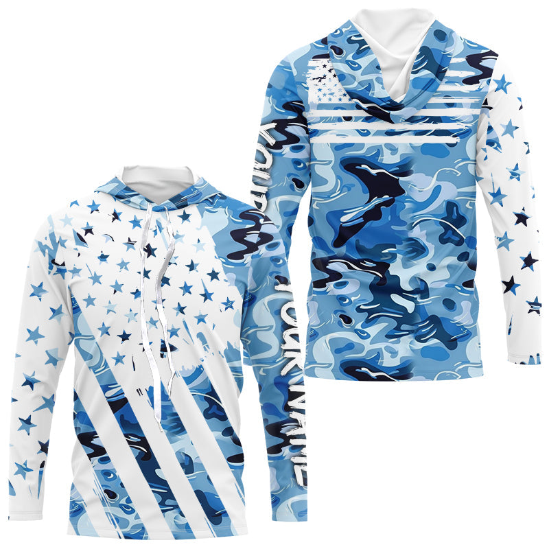 American flag Blue camo fishing personalized patriotic UV Protection camouflage Fishing NQS8969
