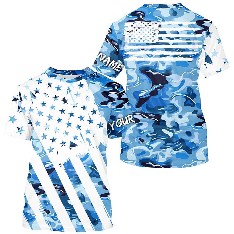 American flag Blue camo fishing personalized patriotic UV Protection camouflage Fishing NQS8969