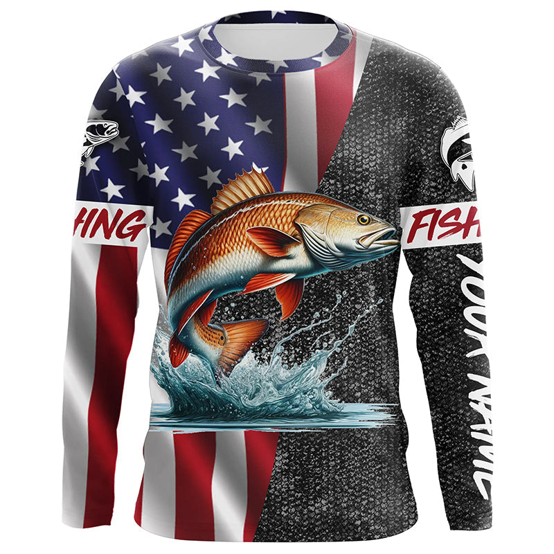 American Flag redfish Fishing Custom long sleeve Fishing personalized Fishing NQS4957