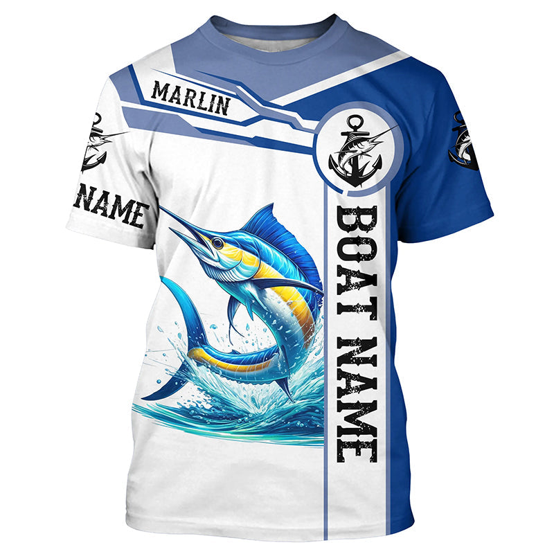 Blue and white Marlin fishing UV protection Customize name and boat name long sleeves fishing NQS1842
