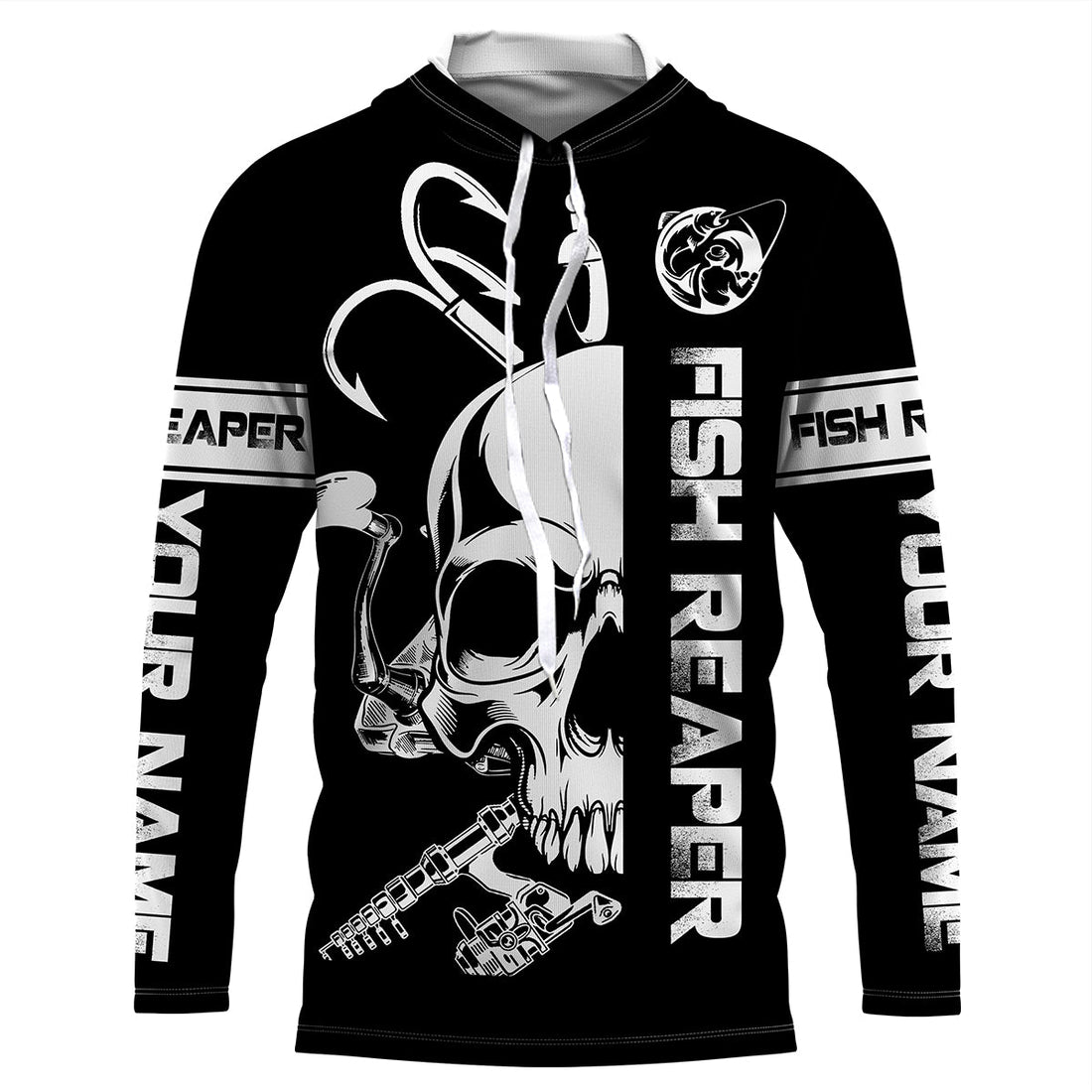 Fish reaper fishing black and white Custom sun protection fishing, fishing gift NQS3500