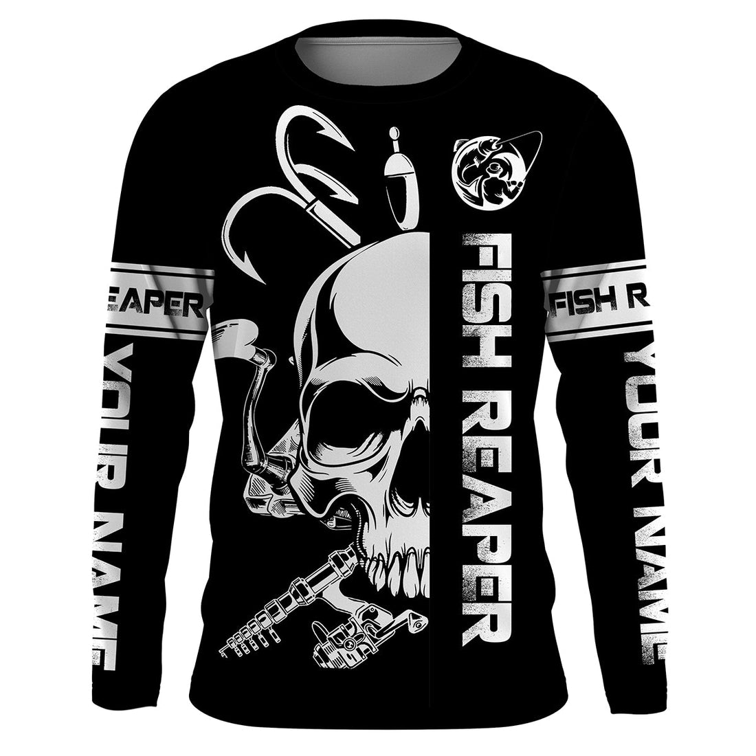 Fish reaper fishing black and white Custom sun protection fishing, fishing gift NQS3500