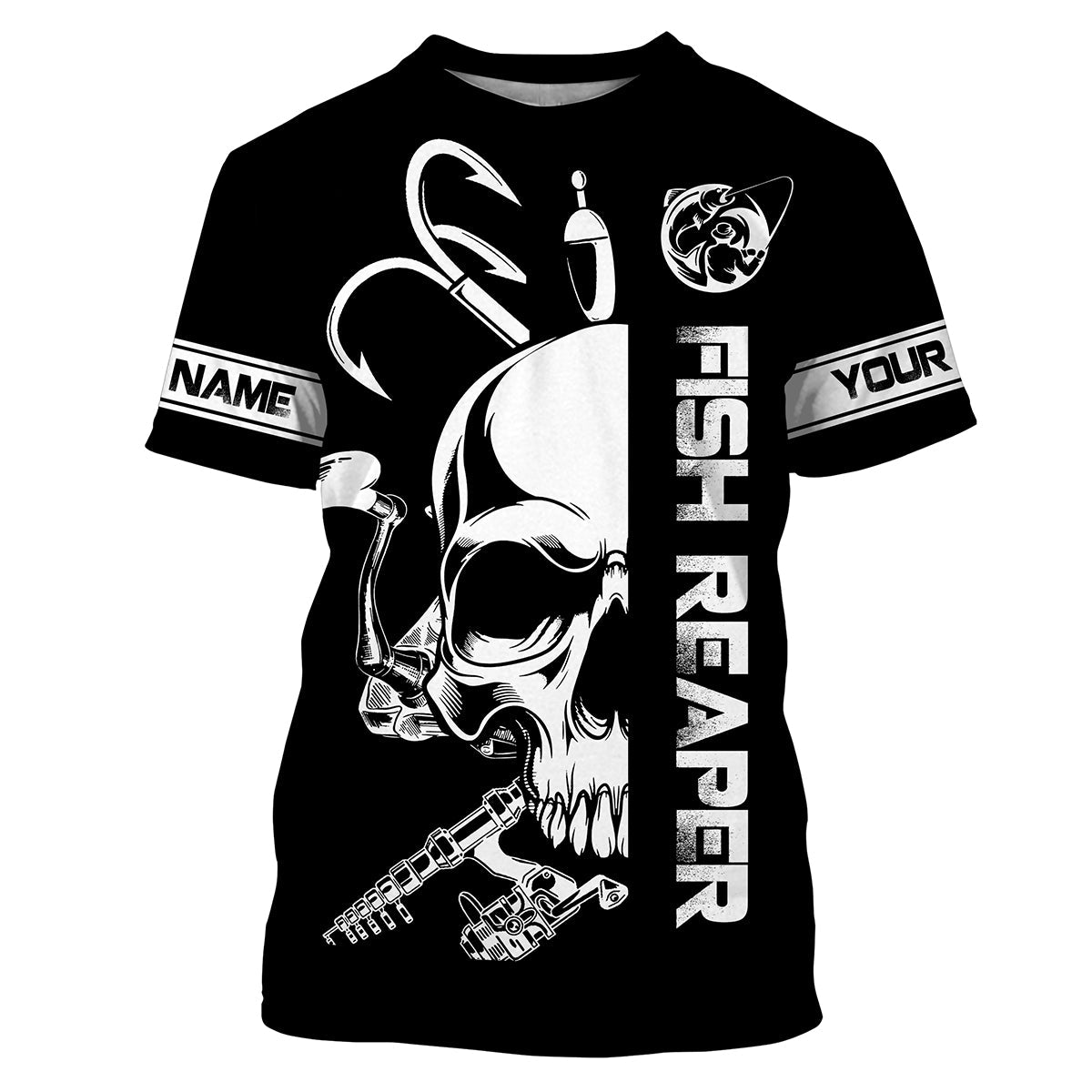 Fish reaper fishing black and white Custom sun protection fishing, fishing gift NQS3500