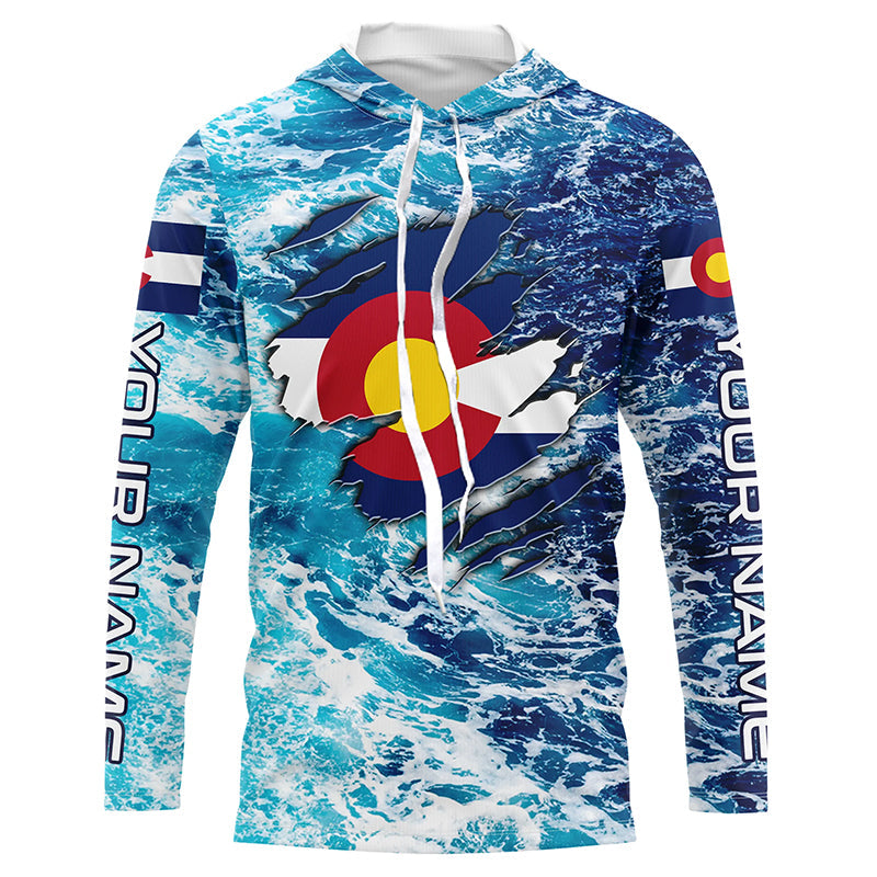 Blue sea wave ocean camo Colorado flag patriot Custom sun protection fishing long sleeve NQS5765