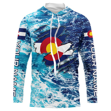 Blue sea wave ocean camo Colorado flag patriot Custom sun protection fishing long sleeve NQS5765