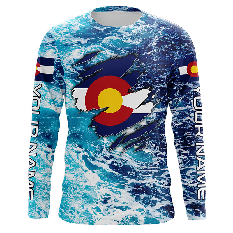 Blue sea wave ocean camo Colorado flag patriot Custom sun protection fishing long sleeve NQS5765