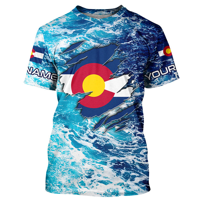 Blue sea wave ocean camo Colorado flag patriot Custom sun protection fishing long sleeve NQS5765