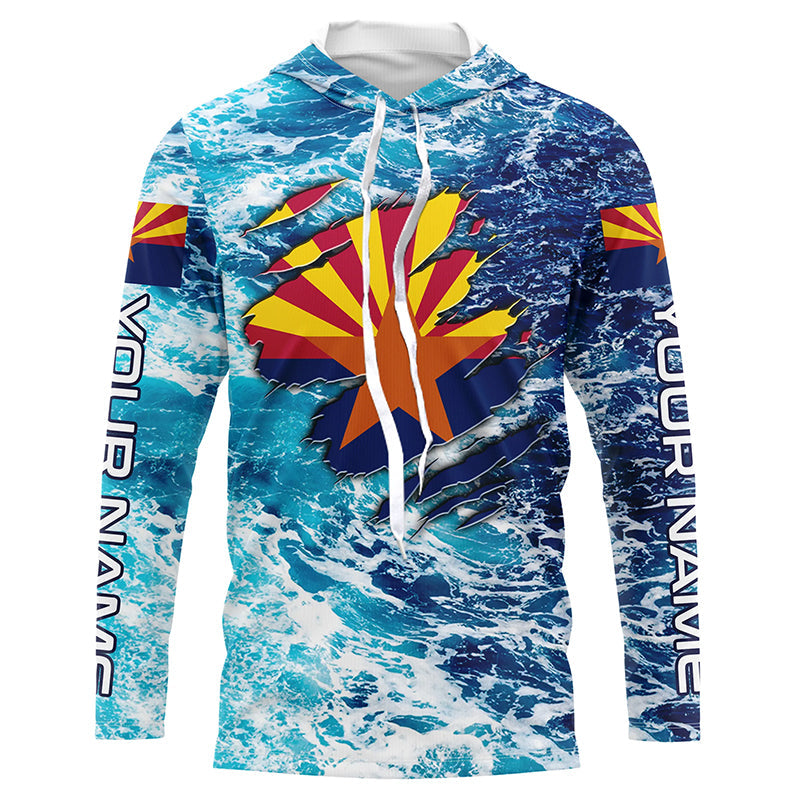 Blue sea wave ocean camo Arizona flag patriot Custom sun protection fishing long sleeve NQS5766