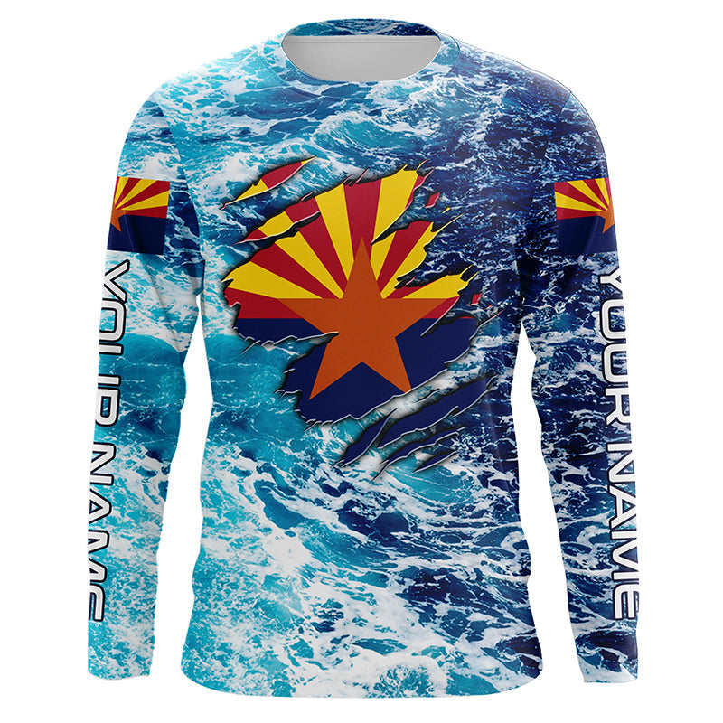 Blue sea wave ocean camo Arizona flag patriot Custom sun protection fishing long sleeve NQS5766