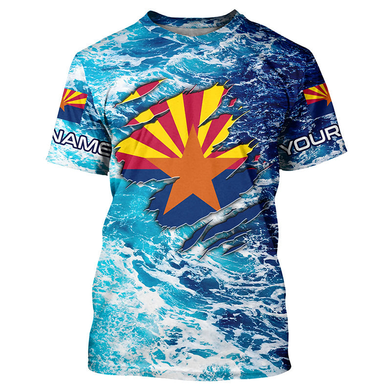 Blue sea wave ocean camo Arizona flag patriot Custom sun protection fishing long sleeve NQS5766