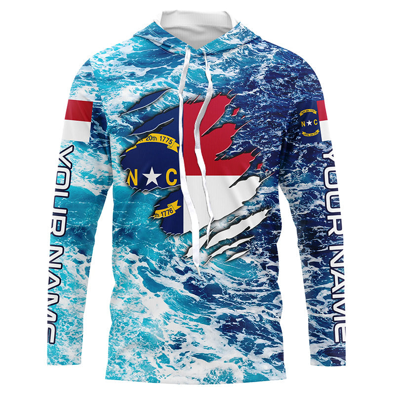 Blue sea wave ocean camo North Carolina flag patriot Custom sun protection fishing long sleeve NQS5767