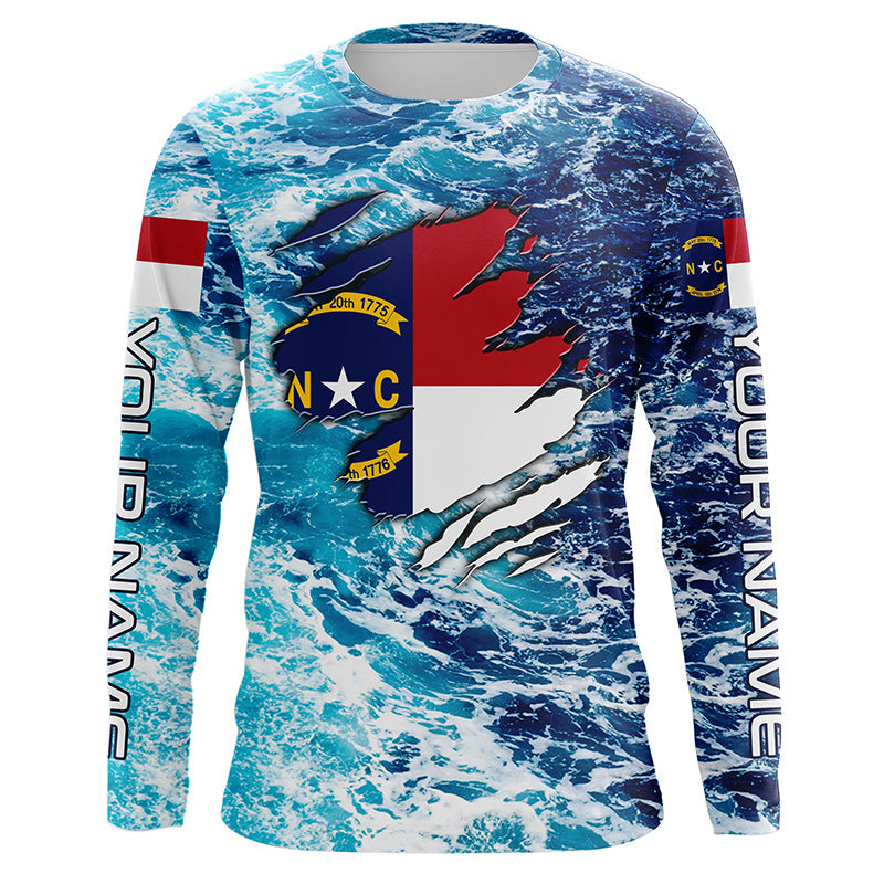 Blue sea wave ocean camo North Carolina flag patriot Custom sun protection fishing long sleeve NQS5767