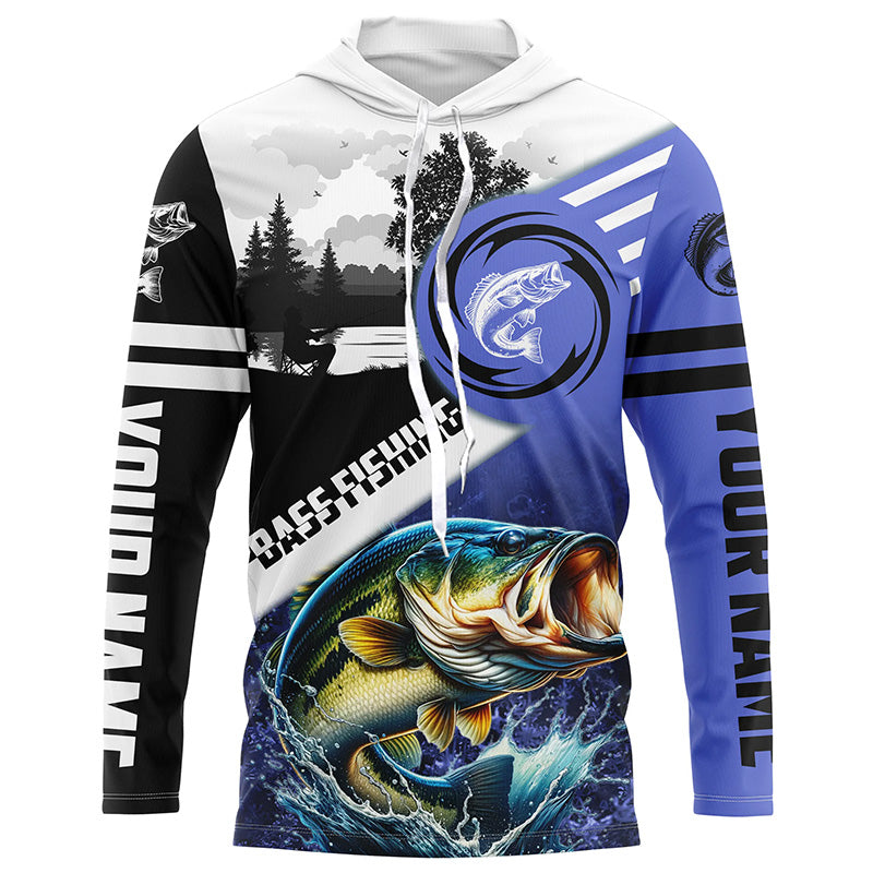 Largemouth Bass Fishing Blue performance fishing UV protection custom name long sleeves NQS2121