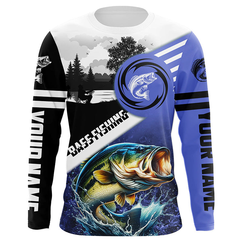 Largemouth Bass Fishing Blue performance fishing UV protection custom name long sleeves NQS2121