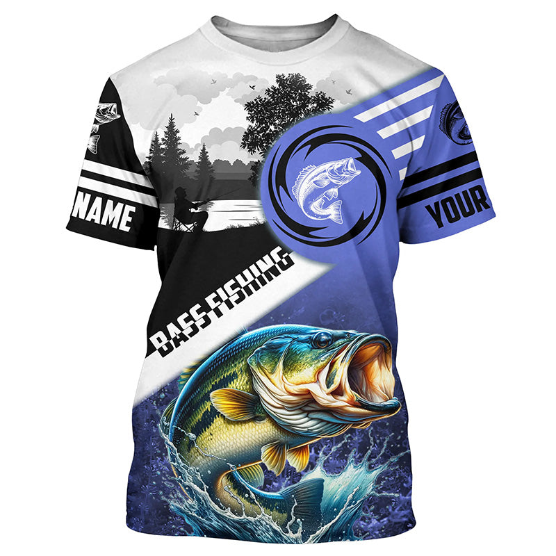 Largemouth Bass Fishing Blue performance fishing UV protection custom name long sleeves NQS2121