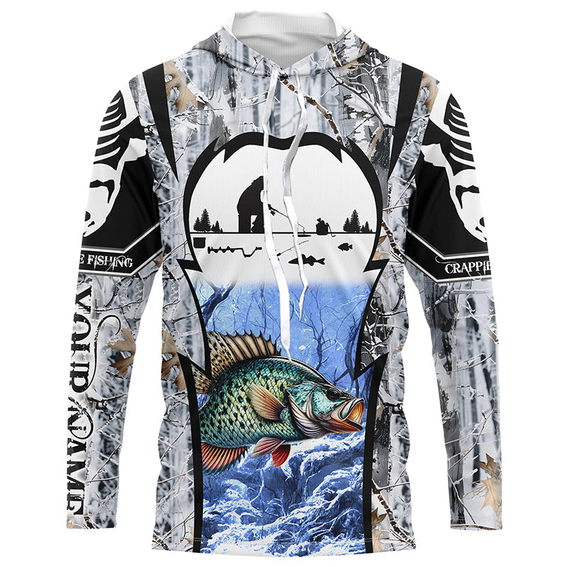Winter crappie Ice fishing camo Customize name Performance Long Sleeve fishing, women NQS1012