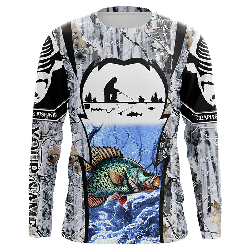 Winter crappie Ice fishing camo Customize name Performance Long Sleeve fishing, women NQS1012