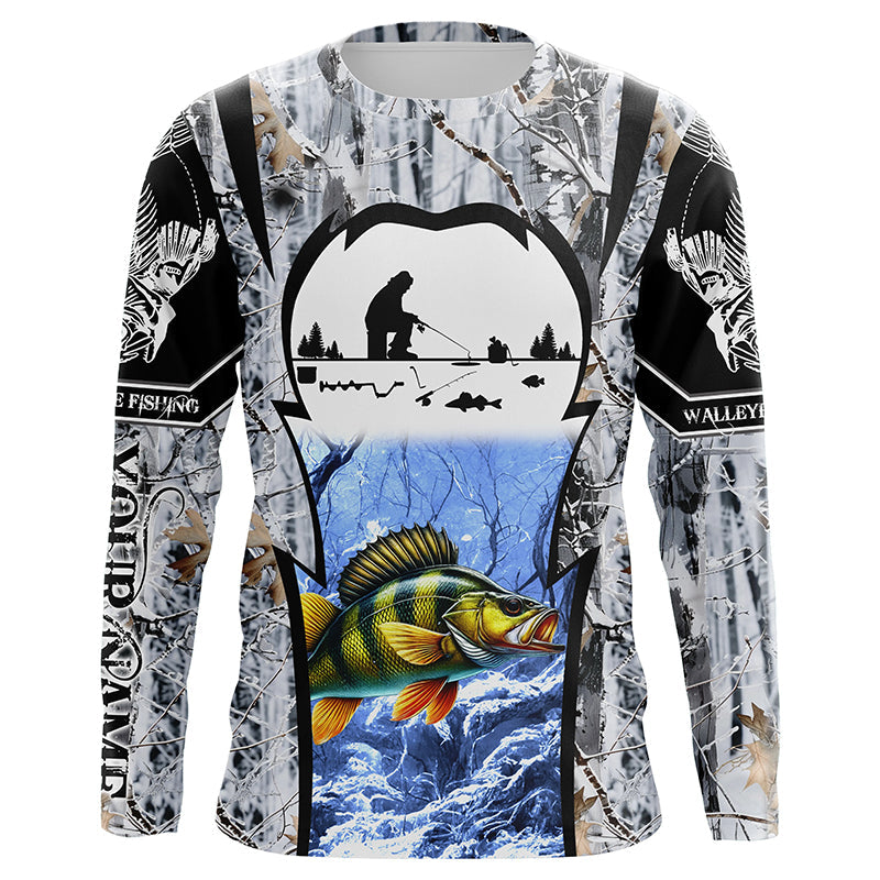 Perch ice fishing Winter camo custom fishing Performance UV protection NQS1013