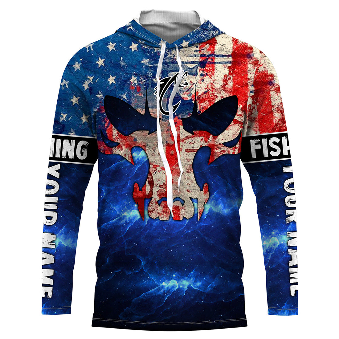 American Flag Fish reaper blue galaxy Custom Long sleeve UV, personalized Patriotic Fishing gifts NQS2389