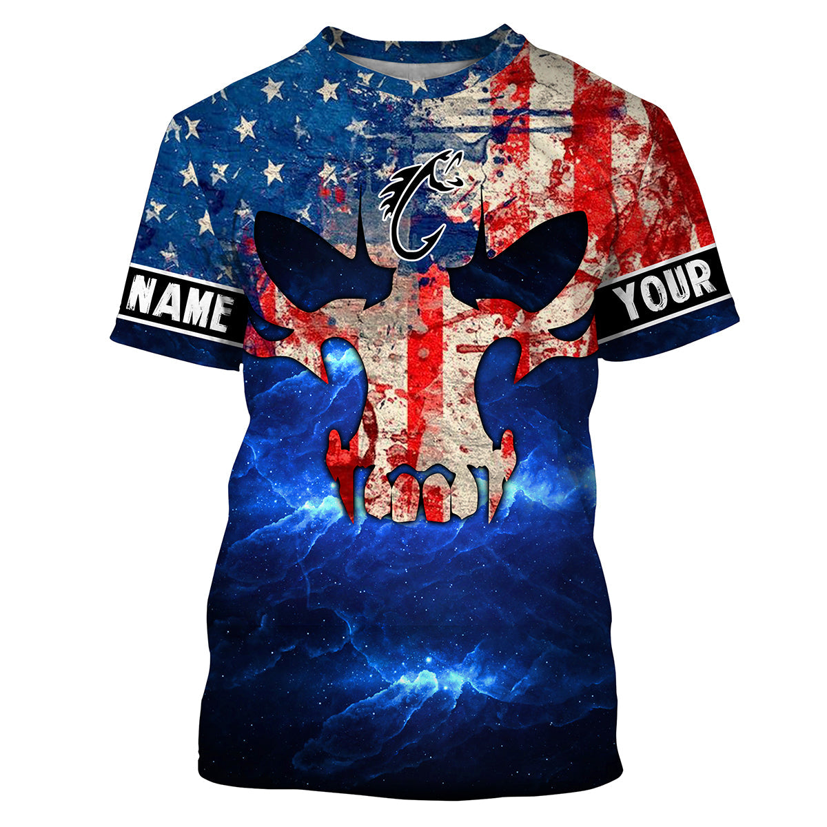 American Flag Fish reaper blue galaxy Custom Long sleeve UV, personalized Patriotic Fishing gifts NQS2389