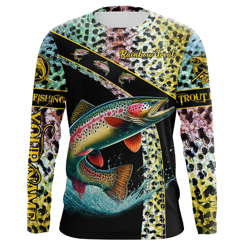 Rainbow trout fishing scales UV protection Custom long sleeve fishing, trout fishing NQS4385