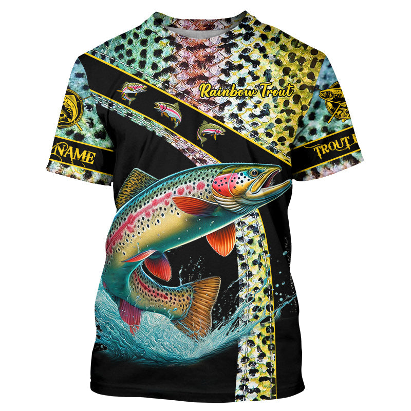 Rainbow trout fishing scales UV protection Custom long sleeve fishing, trout fishing NQS4385