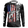 American Flag Walleye Fishing Custom long sleeve performance Fishing, Walleye fishing NQS8979
