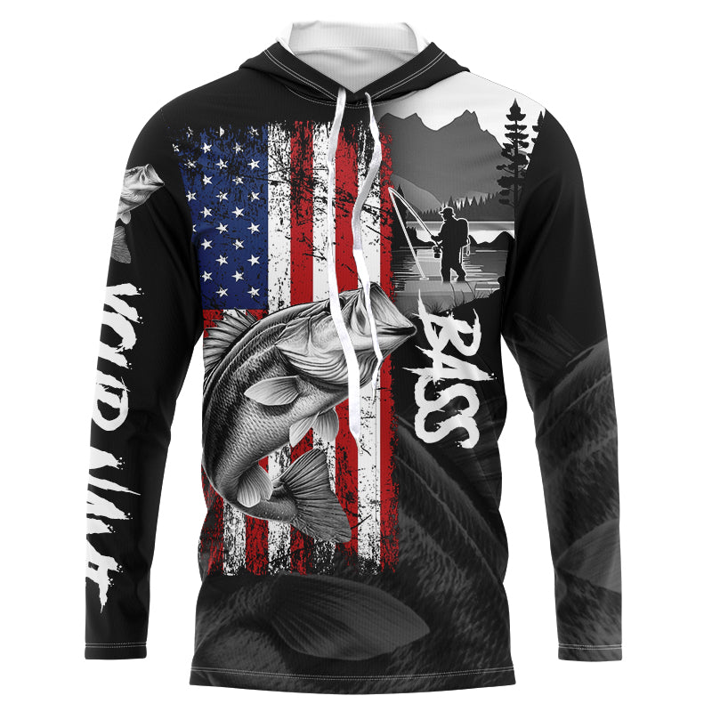 American Flag Bass Fishing Custom long sleeve performance Fishing, Bass fishing NQS8980
