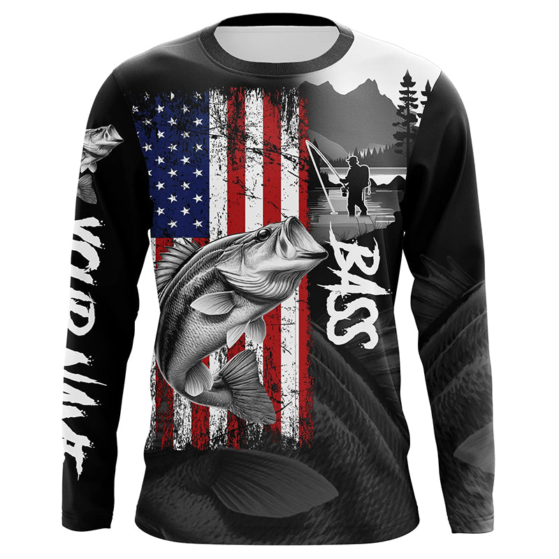 American Flag Bass Fishing Custom long sleeve performance Fishing, Bass fishing NQS8980