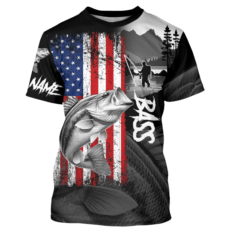 American Flag Bass Fishing Custom long sleeve performance Fishing, Bass fishing NQS8980