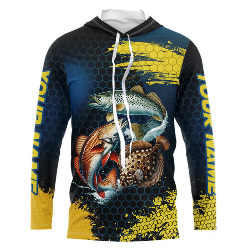 Blue and Yellow Camo Redfish, Speckled Trout, Flounder Texas slam fishing custom fishing NQS9219