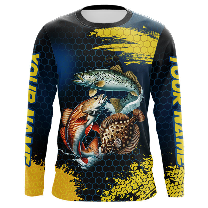 Blue and Yellow Camo Redfish, Speckled Trout, Flounder Texas slam fishing custom fishing NQS9219