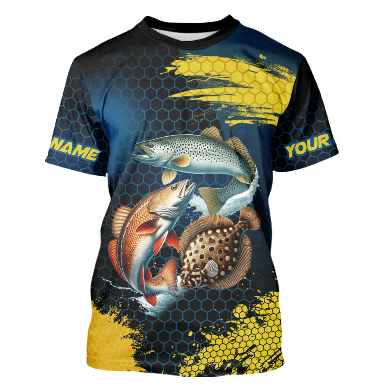 Blue and Yellow Camo Redfish, Speckled Trout, Flounder Texas slam fishing custom fishing NQS9219