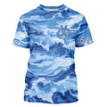 Blue Sea Wave Camo Fish hook custom name long sleeve fishing, camo fishing NQS9220