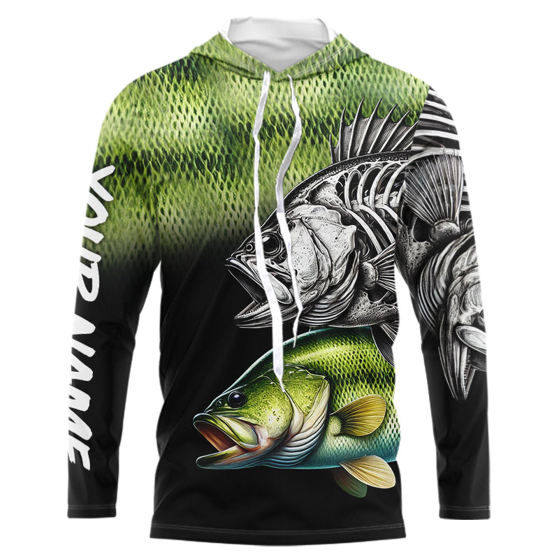 Bass Reaper Skeleton Green scales Custom Long Sleeve Fishing, Personalized Fishing Gifts NQS9572