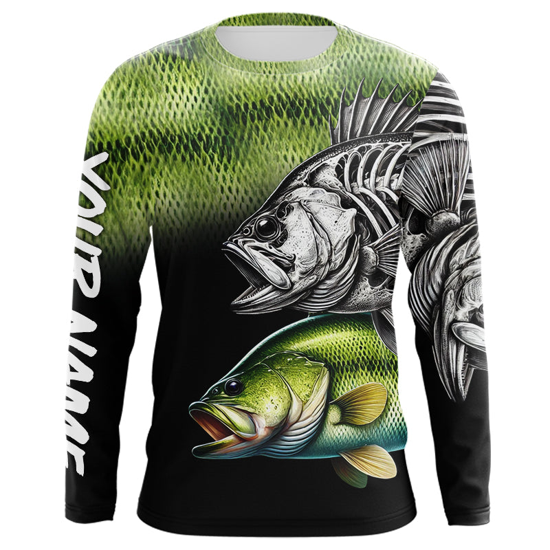 Bass Reaper Skeleton Green scales Custom Long Sleeve Fishing, Personalized Fishing Gifts NQS9572