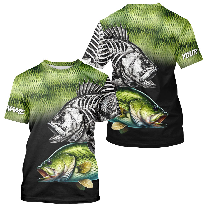Bass Reaper Skeleton Green scales Custom Long Sleeve Fishing, Personalized Fishing Gifts NQS9572