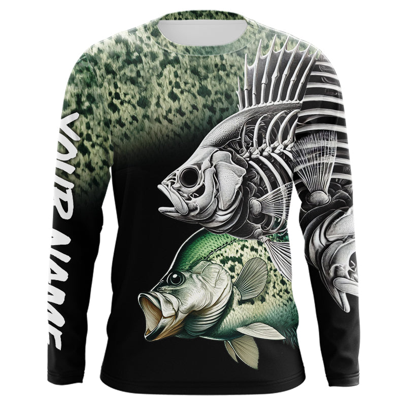 Crappie Reaper Skeleton Green scales Custom Long Sleeve Fishing, Personalized Fishing Gifts NQS9573