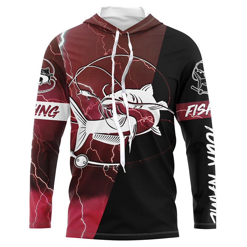 Catfish Fishing tattoo red camo lightning black Custom name performance long sleeve fishing NQS5292
