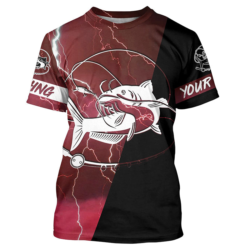Catfish Fishing tattoo red camo lightning black Custom name performance long sleeve fishing NQS5292