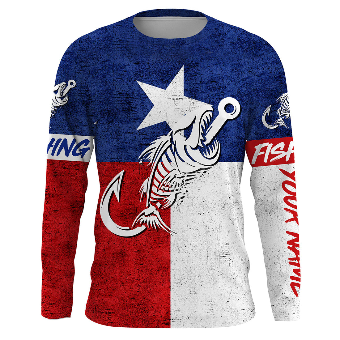 Texas fishing Fish hook skull reaper vintage flag Custom Name sun protection fishing NQS3491