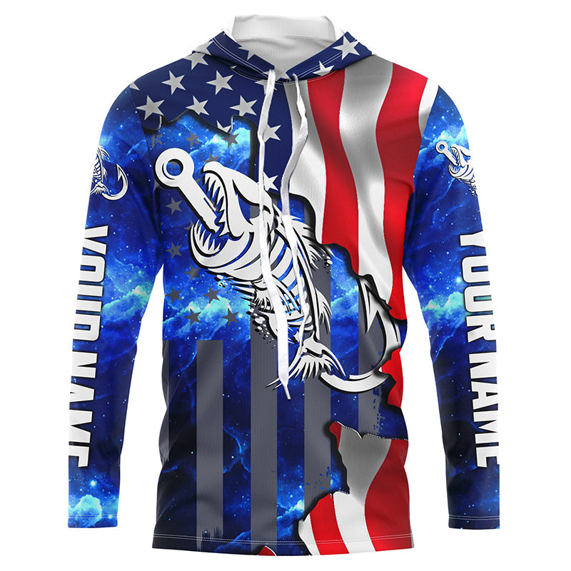 American flag fishing Fish hook skull reaper blue Custom Name sun protection fishing NQS3492