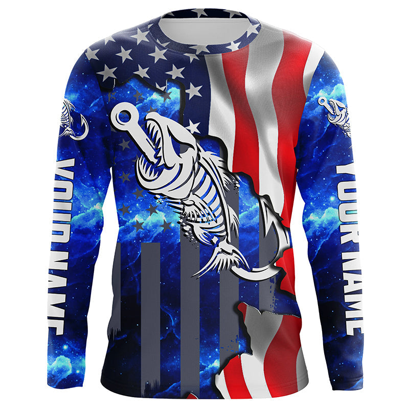 American flag fishing Fish hook skull reaper blue Custom Name sun protection fishing NQS3492
