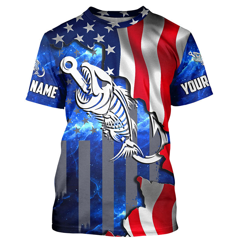 American flag fishing Fish hook skull reaper blue Custom Name sun protection fishing NQS3492