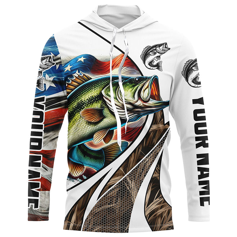 Personalized Largemouth Bass American flag Camo Fishing, Custom Patriotic Bass Fishing NQS7870