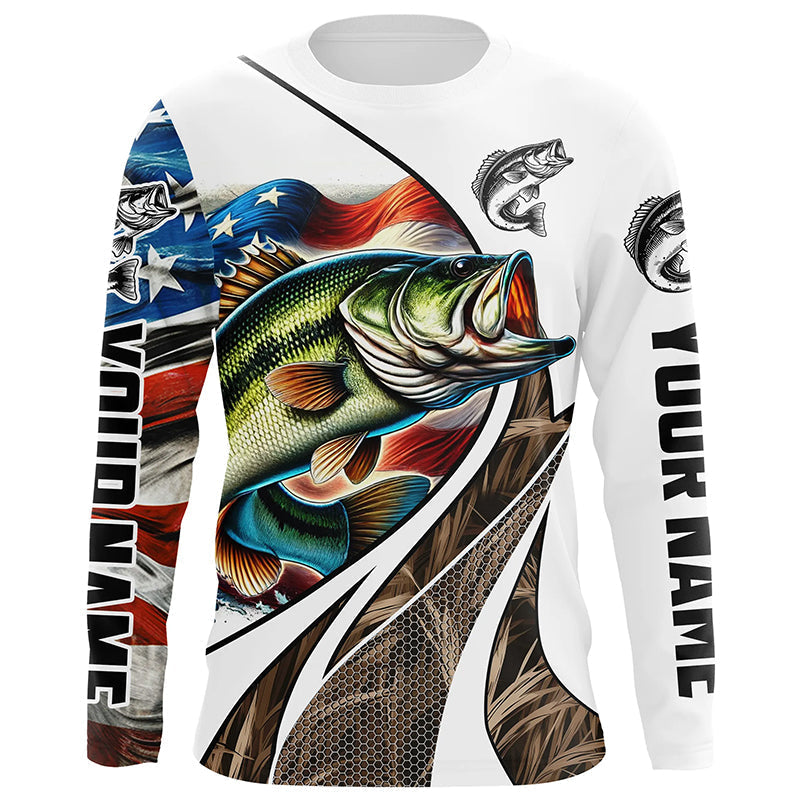 Personalized Largemouth Bass American flag Camo Fishing, Custom Patriotic Bass Fishing NQS7870