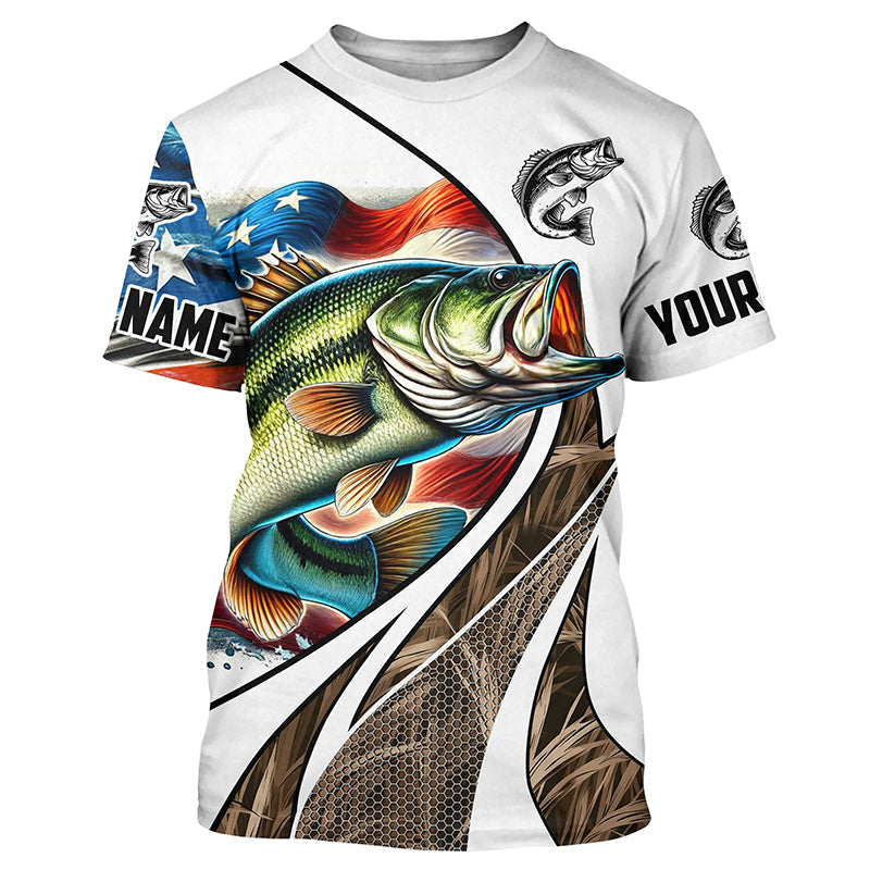 Personalized Largemouth Bass American flag Camo Fishing, Custom Patriotic Bass Fishing NQS7870