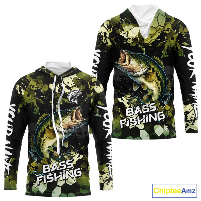 Green Camo Largemouth Bass fishing sun custom name fishing long sleeve uv protection