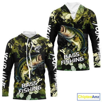 Green Camo Largemouth Bass fishing sun custom name fishing long sleeve uv protection